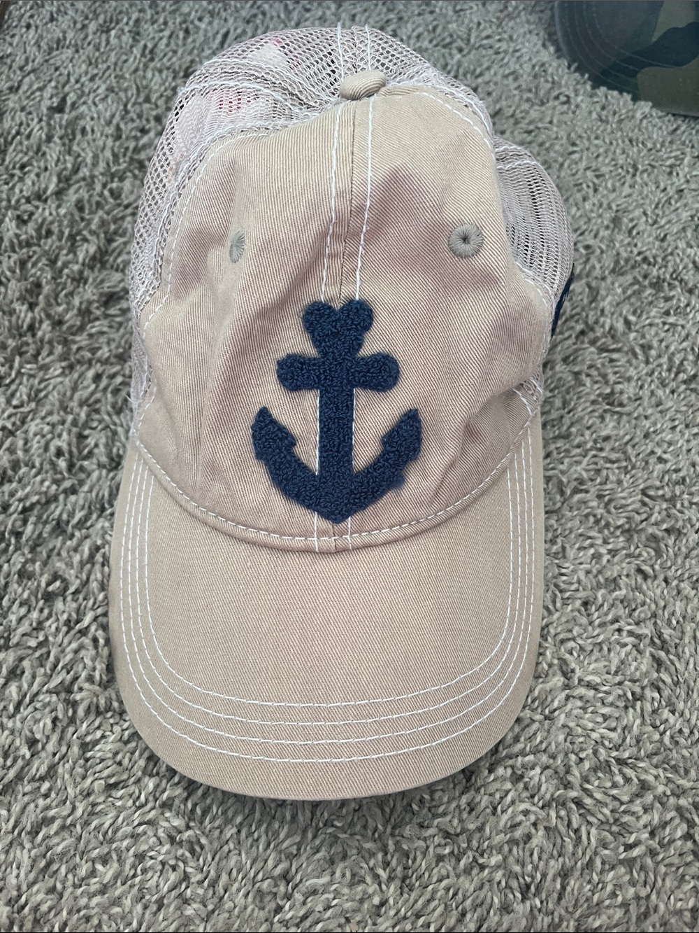 Womens Beige Mesh Anchor Cap with Navy Appliqué Disney cruise line